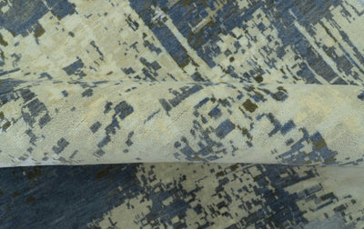 Modern Abstract Design Beige And Blue 9x12 Hand Knotted Wool Area Rug - The Rug Decor