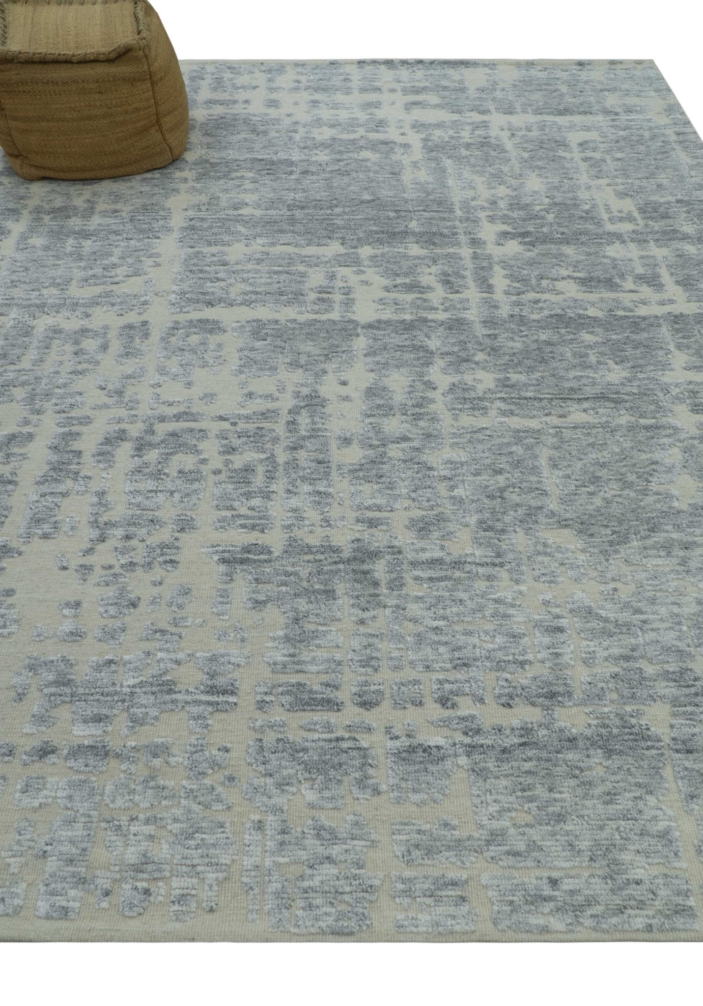 Modern Abstract Design Beige And Gay 8x10 Hand Knotted Wool Area Rug - The Rug Decor