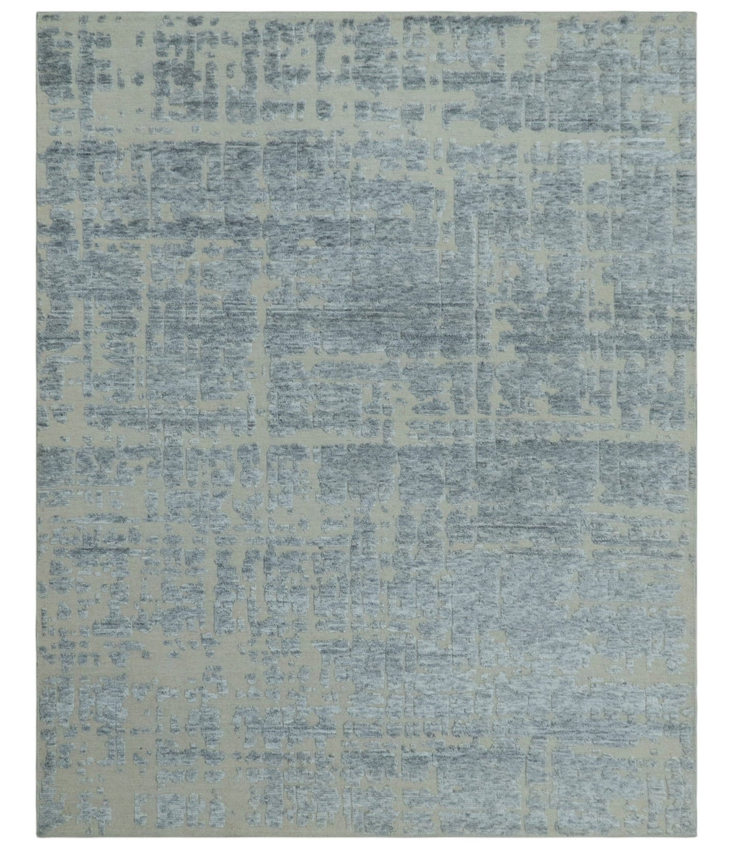Modern Abstract Design Beige And Gay 8x10 Hand Knotted Wool Area Rug - The Rug Decor