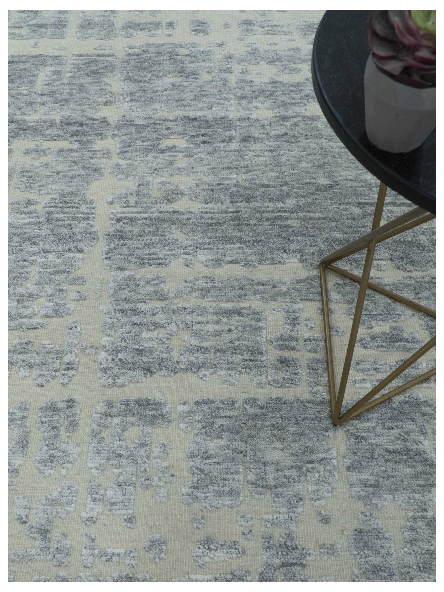 Modern Abstract Design Beige And Gay 8x10 Hand Knotted Wool Area Rug - The Rug Decor