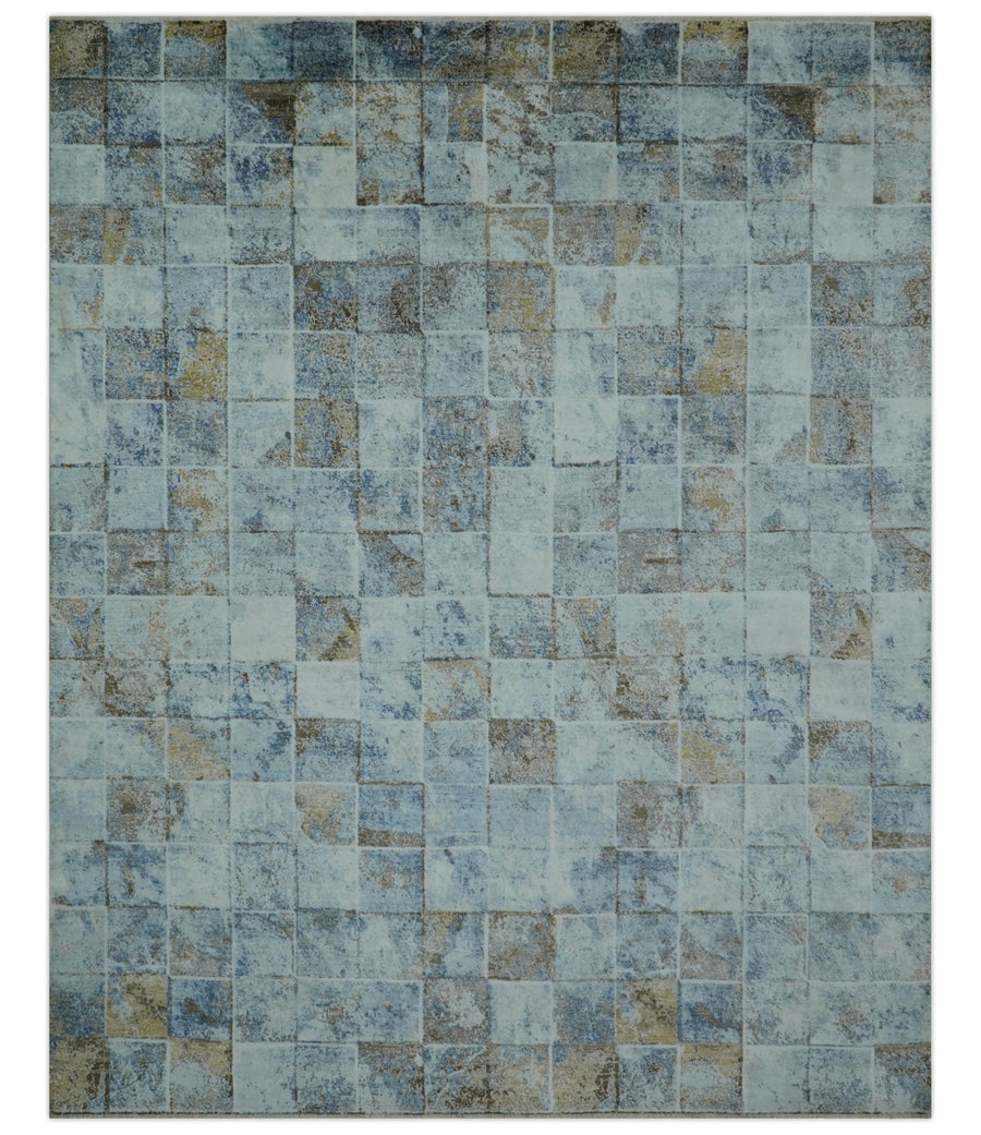 Modern Abstract Design Blue And Brown 8x10 Hand Knotted Wool Area Rug - The Rug Decor