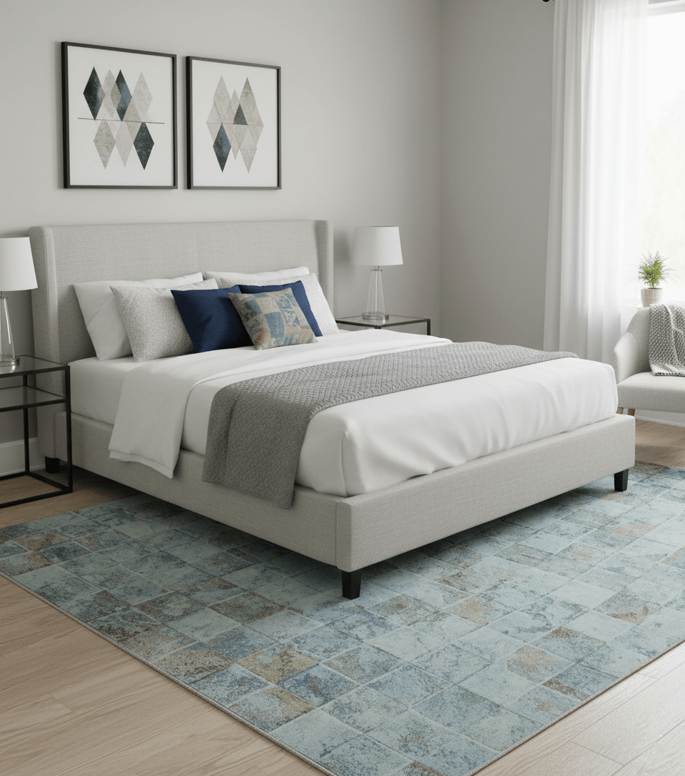 Modern Abstract Design Blue And Brown 8x10 Hand Knotted Wool Area Rug - The Rug Decor