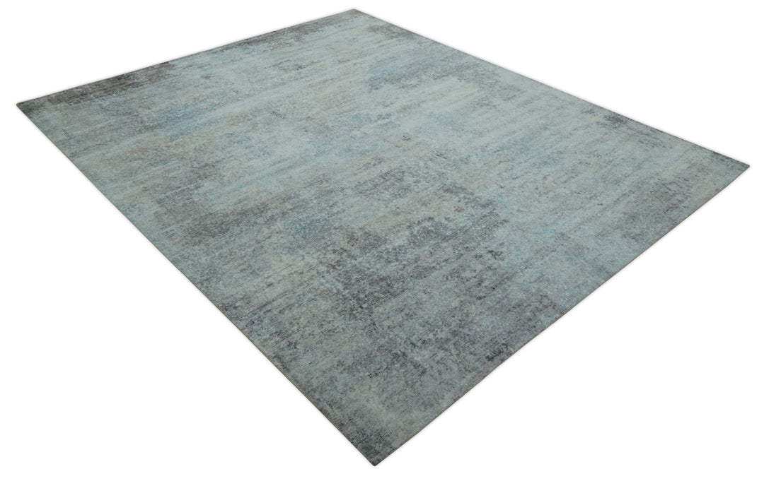 Modern Abstract Design Blue And Gray 8x10 Hand Knotted Bamboo Silk Area Rug - The Rug Decor
