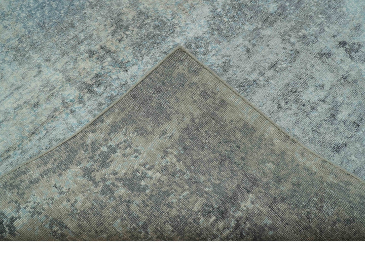 Modern Abstract Design Blue And Gray 8x10 Hand Knotted Bamboo Silk Area Rug - The Rug Decor