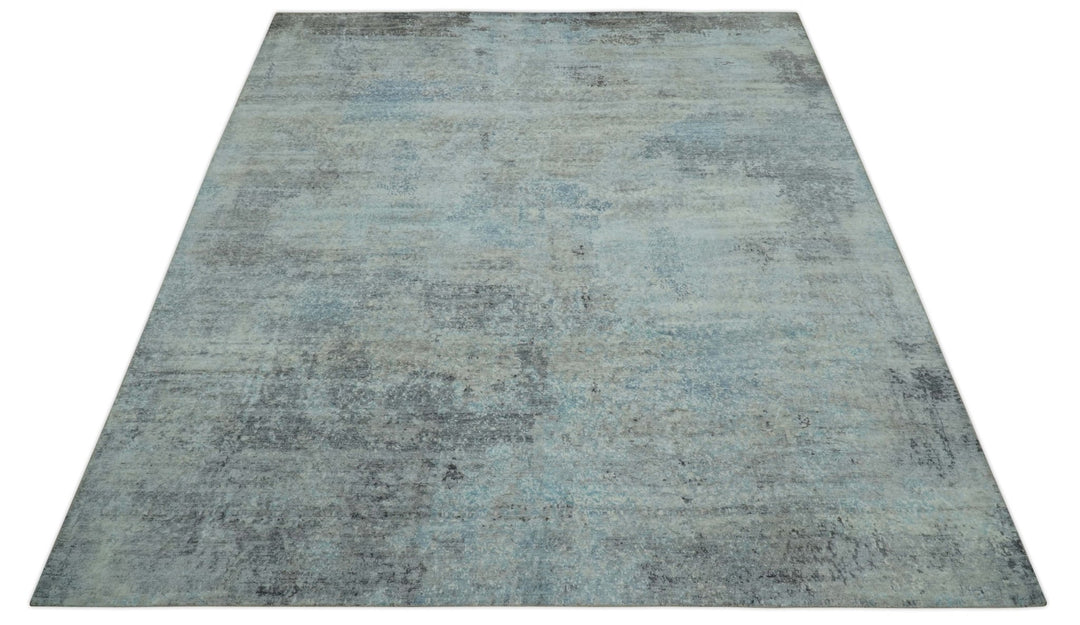 Modern Abstract Design Blue And Gray 8x10 Hand Knotted Bamboo Silk Area Rug - The Rug Decor