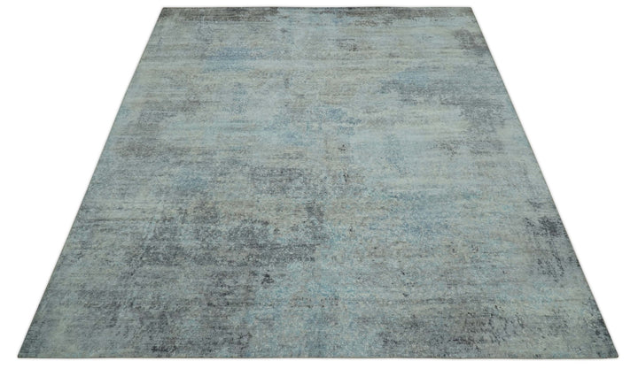 Modern Abstract Design Blue And Gray 8x10 Hand Knotted Bamboo Silk Area Rug - The Rug Decor