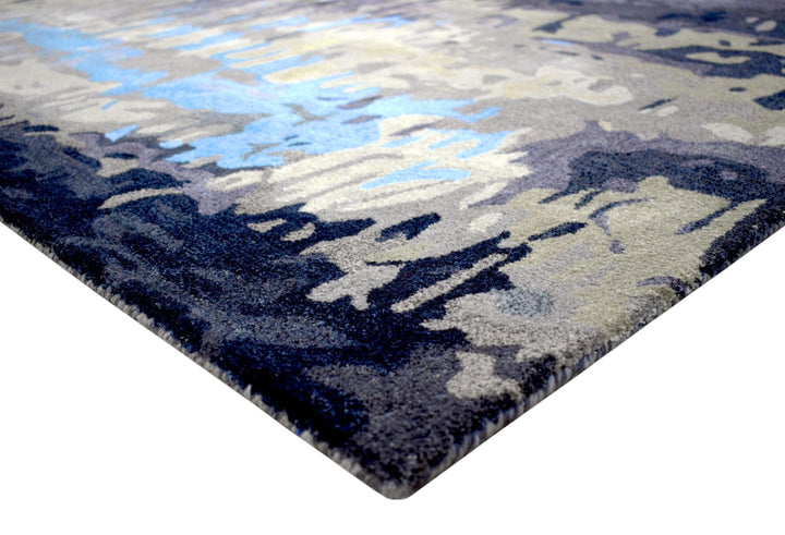 Modern Abstract Design Blue and Gray Hand Tufted Wool Area Rug - The Rug Decor