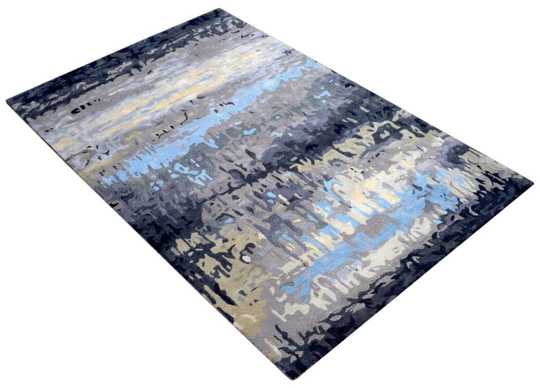 Modern Abstract Design Blue and Gray Hand Tufted Wool Area Rug - The Rug Decor