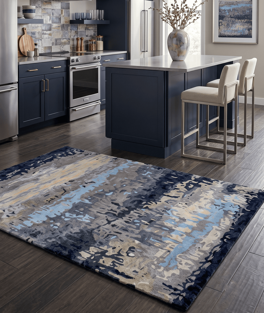 Modern Abstract Design Blue and Gray Hand Tufted Wool Area Rug - The Rug Decor