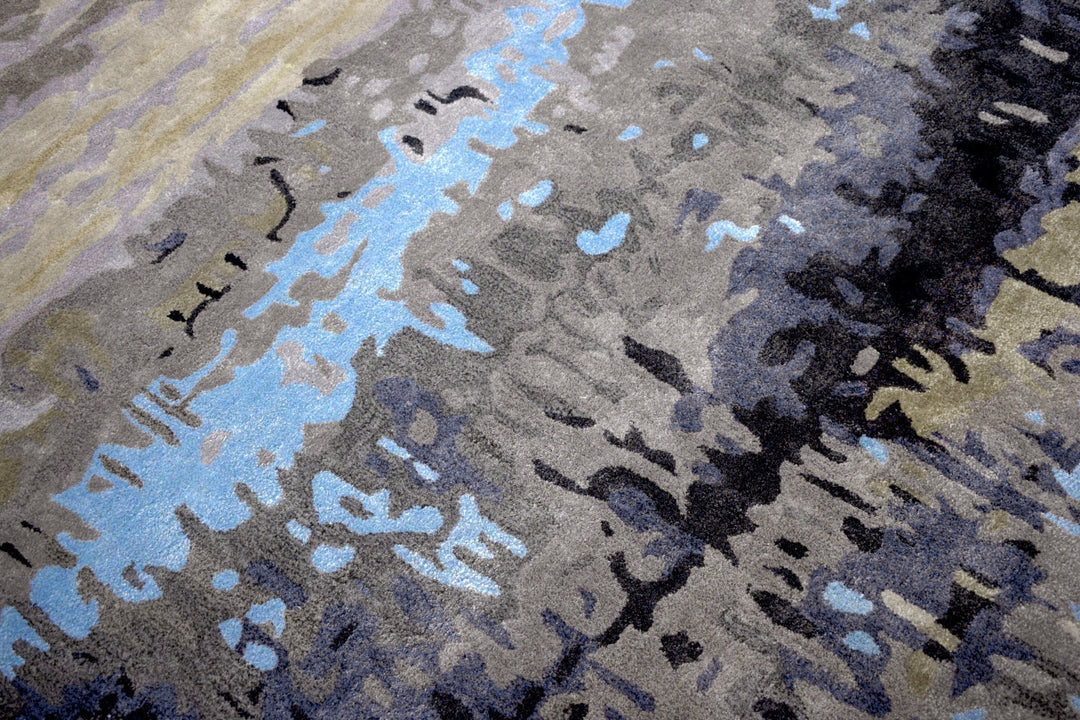 Modern Abstract Design Blue and Gray Hand Tufted Wool Area Rug - The Rug Decor