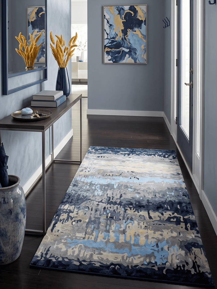 Modern Abstract Design Blue and Gray Hand Tufted Wool Area Rug - The Rug Decor