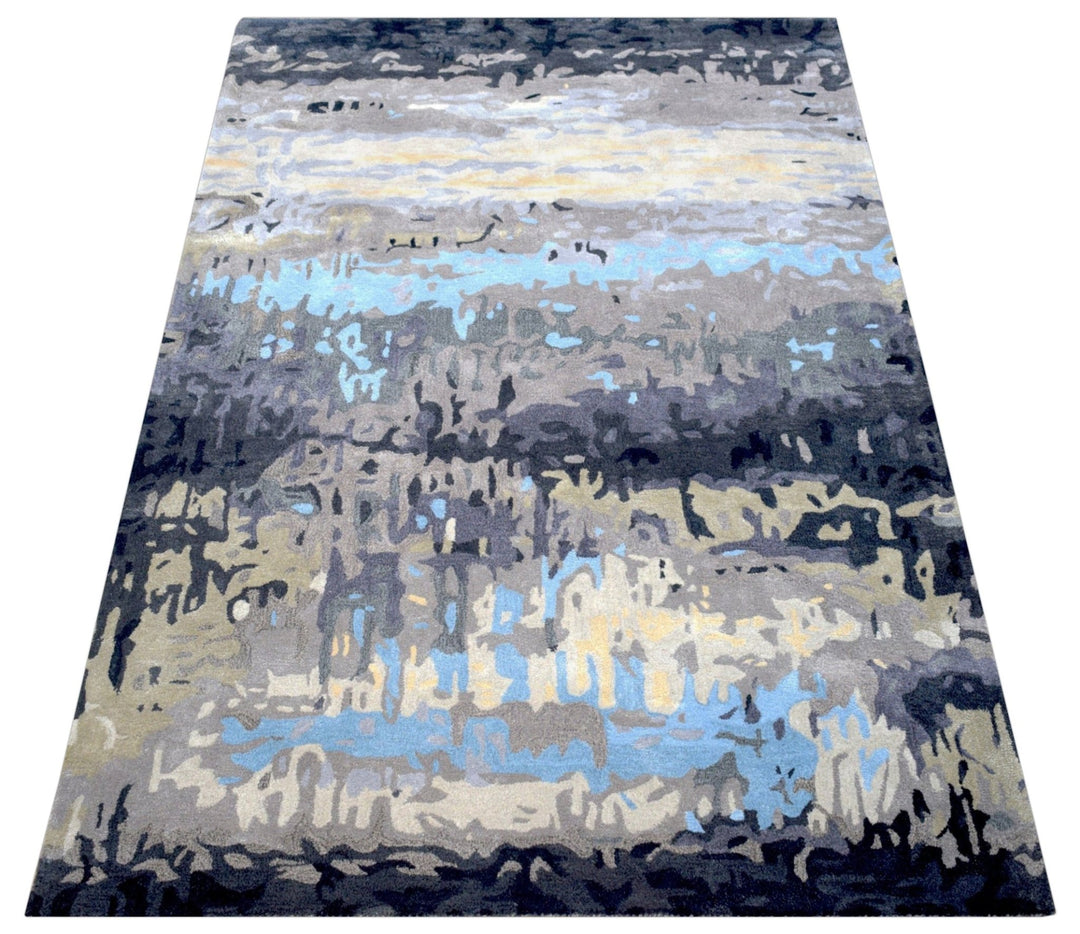 Modern Abstract Design Blue and Gray Hand Tufted Wool Area Rug - The Rug Decor