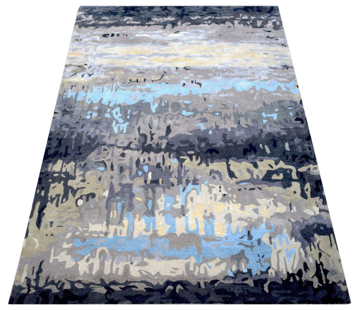 Modern Abstract Design Blue and Gray Hand Tufted Wool Area Rug - The Rug Decor