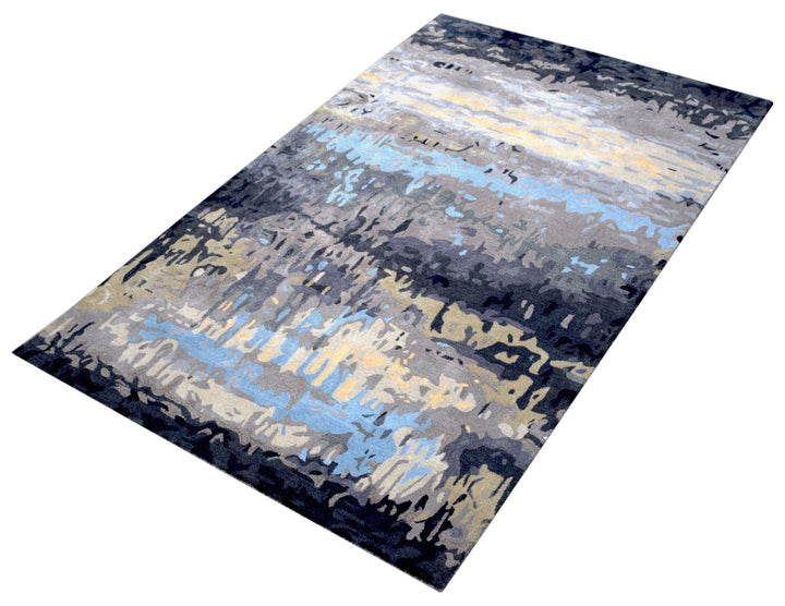 Modern Abstract Design Blue and Gray Hand Tufted Wool Area Rug - The Rug Decor