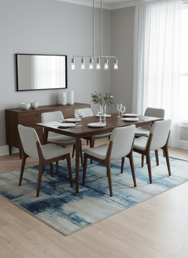 Modern Abstract Design Blue And Ivory Hand Knotted 6x9 Bamboo Silk Area Rug - The Rug Decor