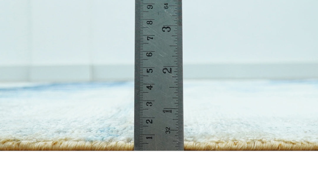 Modern Abstract Design Blue And Ivory Hand Knotted 6x9 Bamboo Silk Area Rug - The Rug Decor