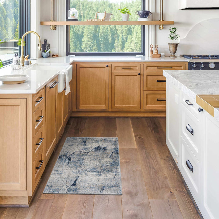 Modern Abstract Design Blue Machine Woven Rug - The Rug Decor