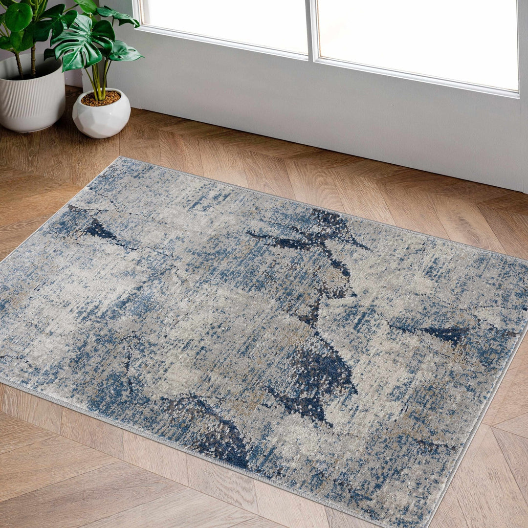 Modern Abstract Design Blue Machine Woven Rug - The Rug Decor