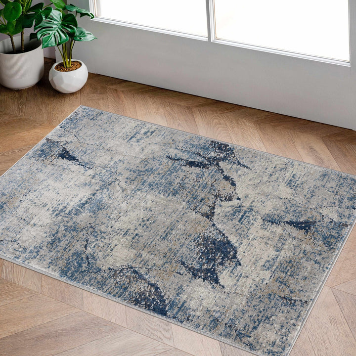 Modern Abstract Design Blue Machine Woven Rug - The Rug Decor