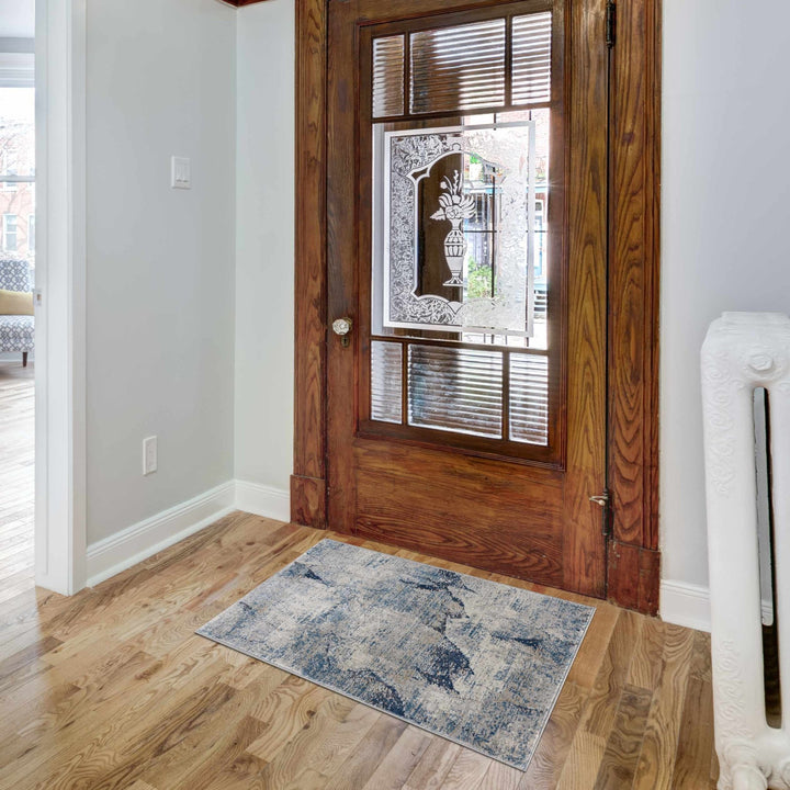 Modern Abstract Design Blue Machine Woven Rug - The Rug Decor