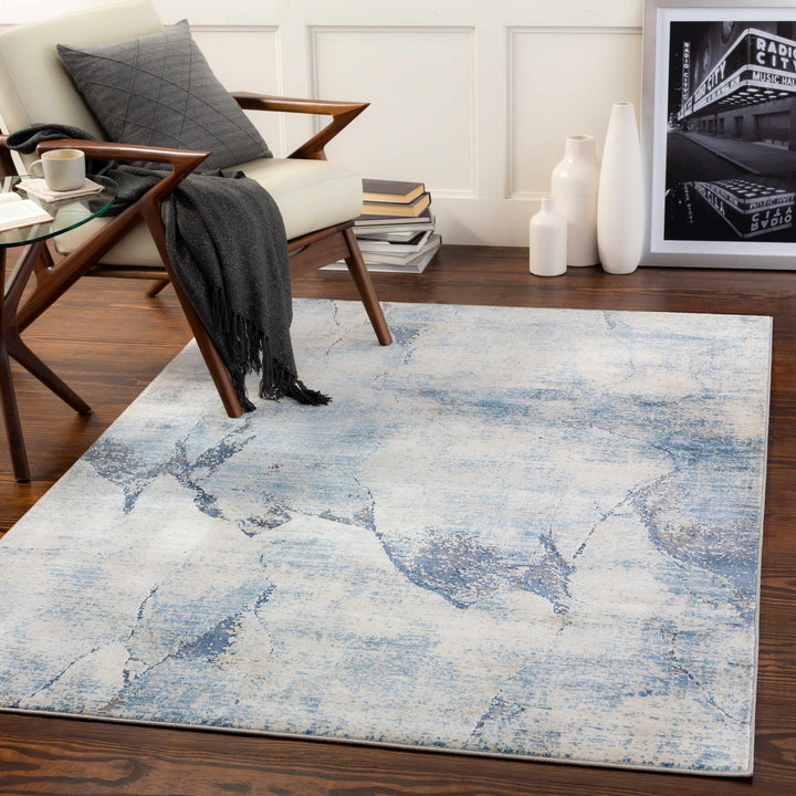 Modern Abstract Design Blue Machine Woven Rug - The Rug Decor