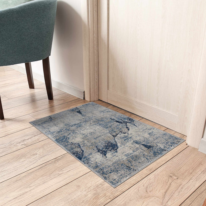 Modern Abstract Design Blue Machine Woven Rug - The Rug Decor