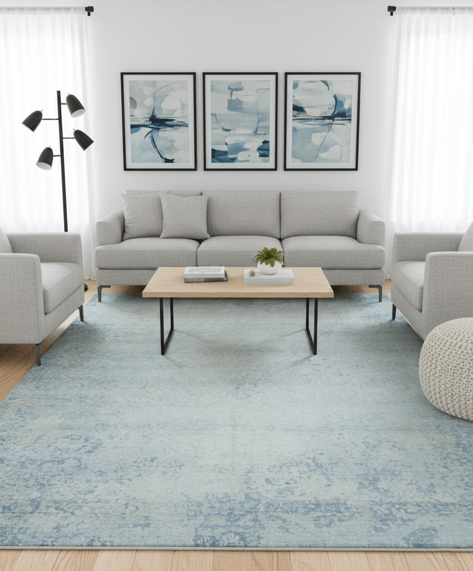 Modern Abstract Design Gray And Blue 10x13 Hand Knotted Bamboo Silk Area Rug - The Rug Decor