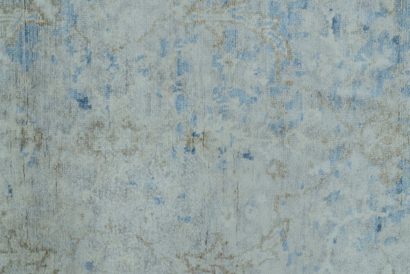 Modern Abstract Design Gray And Blue 10x13 Hand Knotted Bamboo Silk Area Rug - The Rug Decor