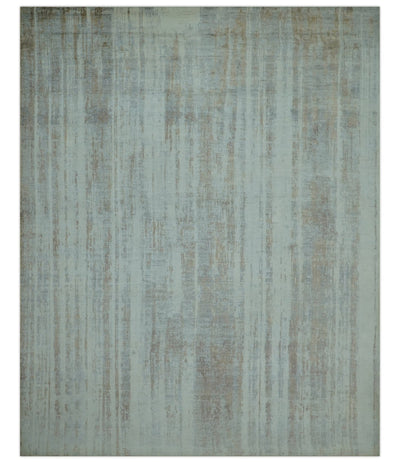 Modern Abstract Design Gray And Blue 8x10 Hand Knotted Bamboo Silk Area Rug - The Rug Decor