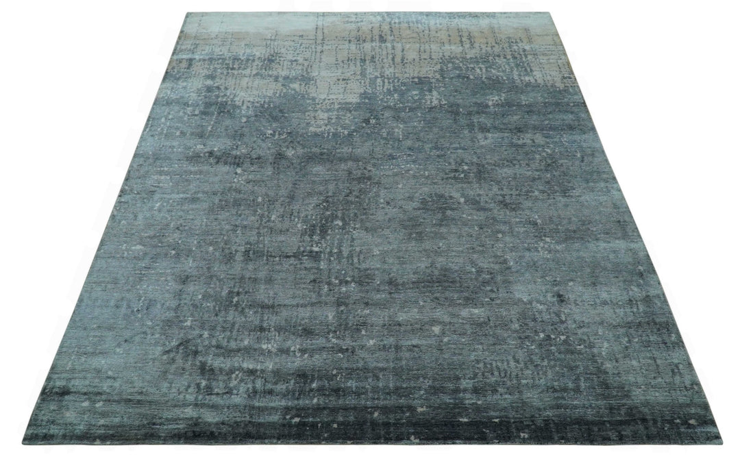 Modern Abstract Design Gray And Silver 9x11 Hand Knotted Bamboo Silk Area Rug - The Rug Decor