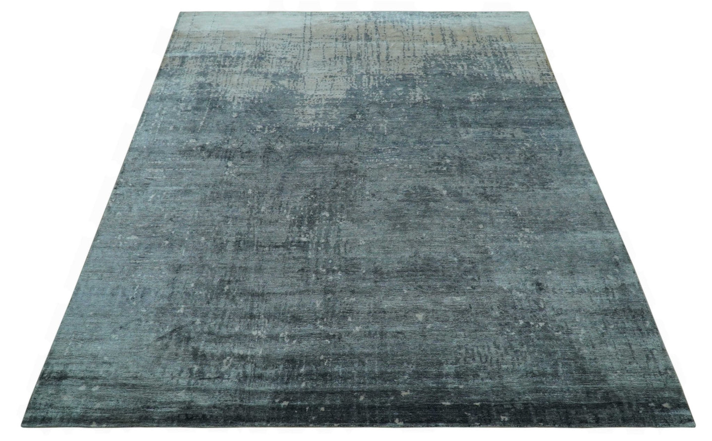 Modern Abstract Design Gray And Silver 9x11 Hand Knotted Bamboo Silk Area Rug - The Rug Decor