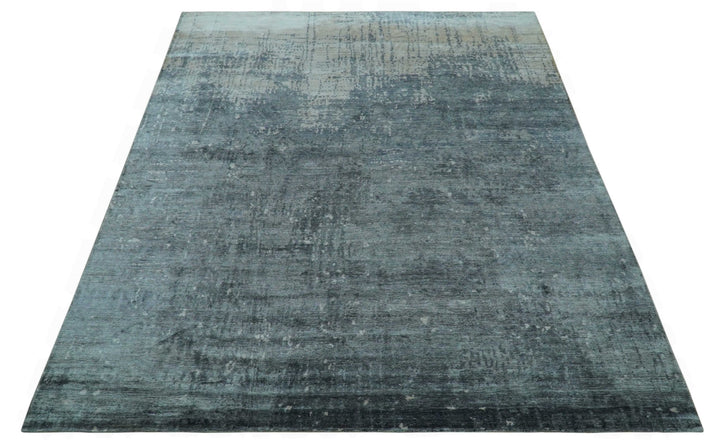 Modern Abstract Design Gray And Silver 9x11 Hand Knotted Bamboo Silk Area Rug - The Rug Decor
