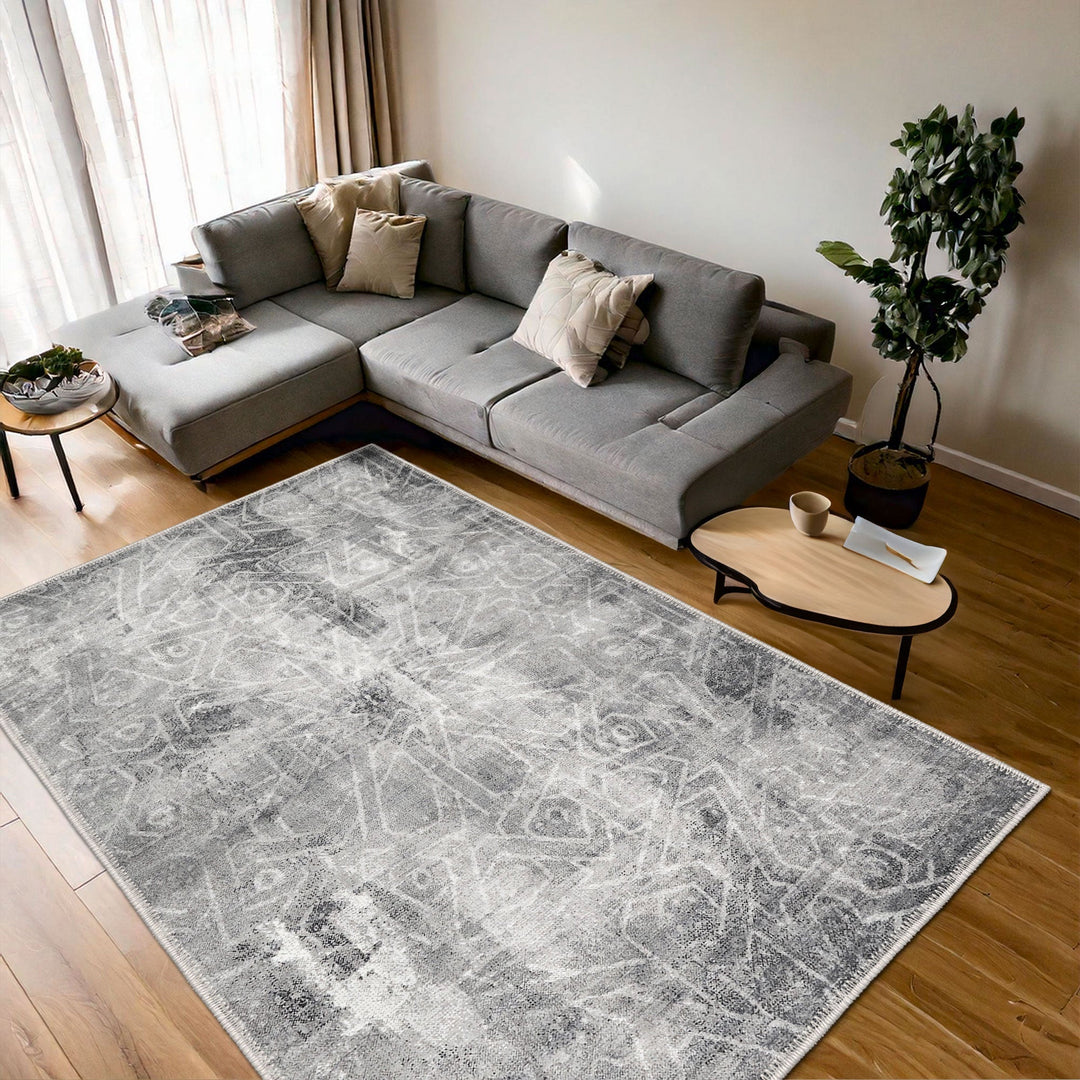 Modern Abstract Design Gray Machine Washable Cotton Rug - The Rug Decor