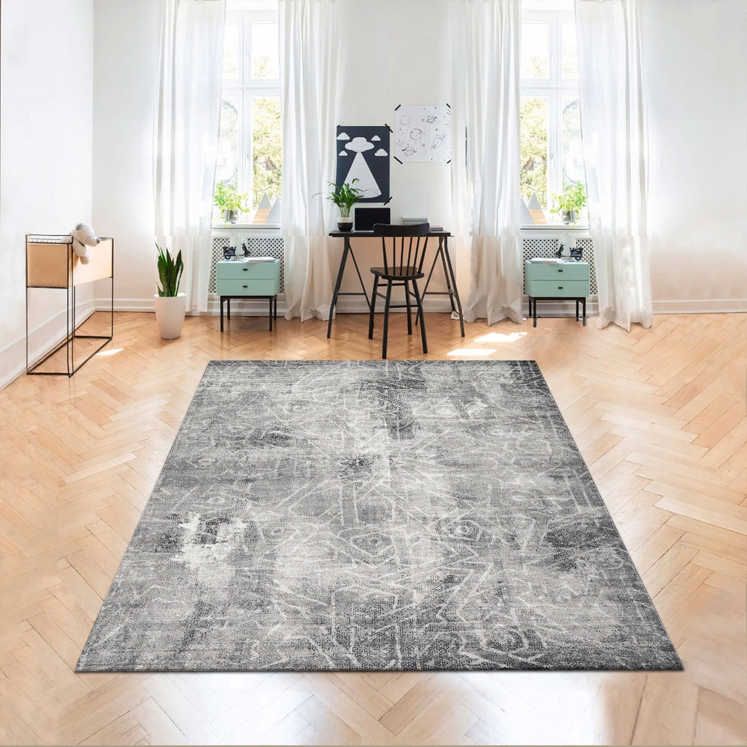 Modern Abstract Design Gray Machine Washable Cotton Rug - The Rug Decor