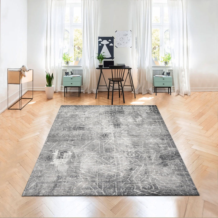 Modern Abstract Design Gray Machine Washable Cotton Rug - The Rug Decor