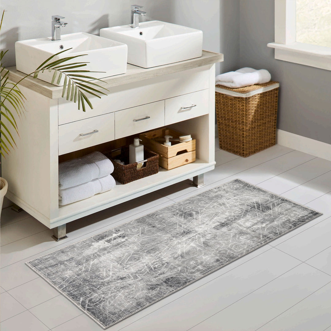 Modern Abstract Design Gray Machine Washable Cotton Rug - The Rug Decor