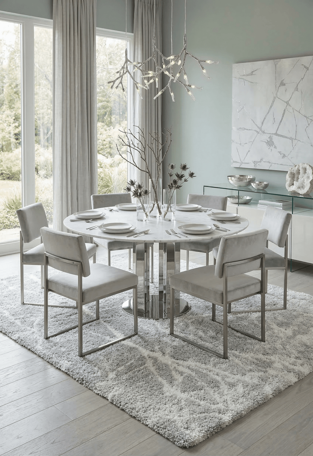 Modern Abstract Design Silver 5x7 Viscose Rug - The Rug Decor