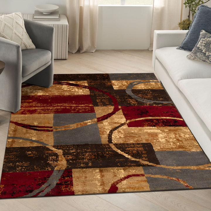 Modern Abstract Gold And brown Machine Washable Cotton Rug - The Rug Decor
