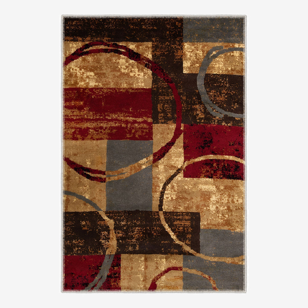 Modern Abstract Gold And brown Machine Washable Cotton Rug - The Rug Decor