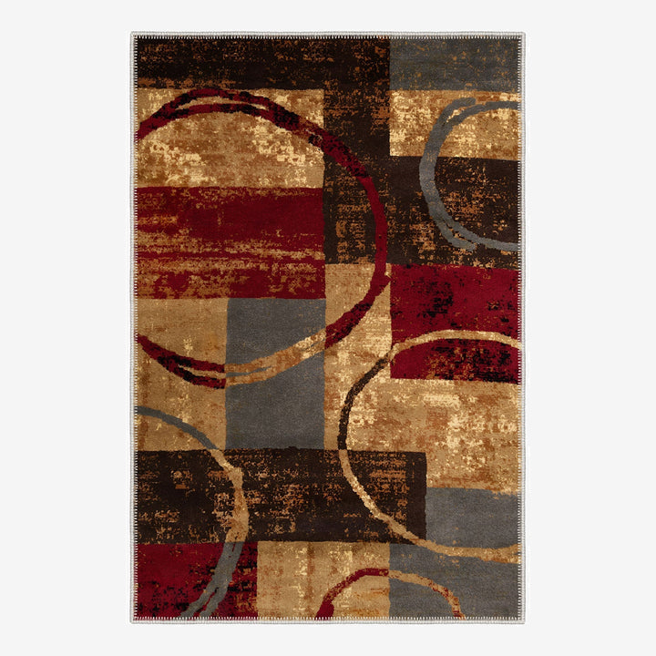 Modern Abstract Gold And brown Machine Washable Cotton Rug - The Rug Decor