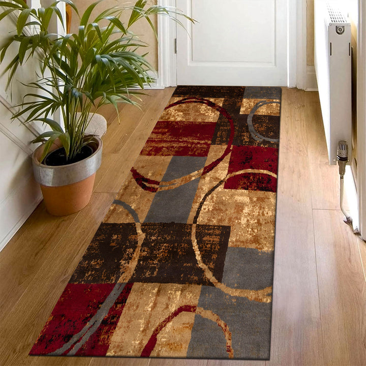 Modern Abstract Gold And brown Machine Washable Cotton Rug - The Rug Decor