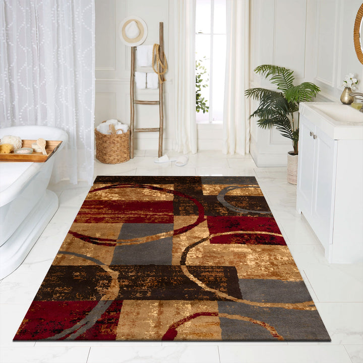 Modern Abstract Gold And brown Machine Washable Cotton Rug - The Rug Decor