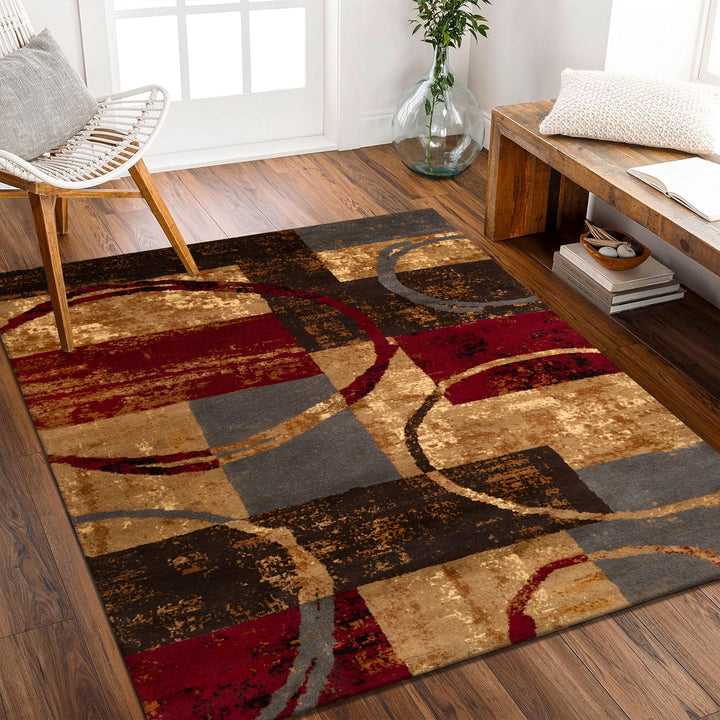 Modern Abstract Gold And brown Machine Washable Cotton Rug - The Rug Decor