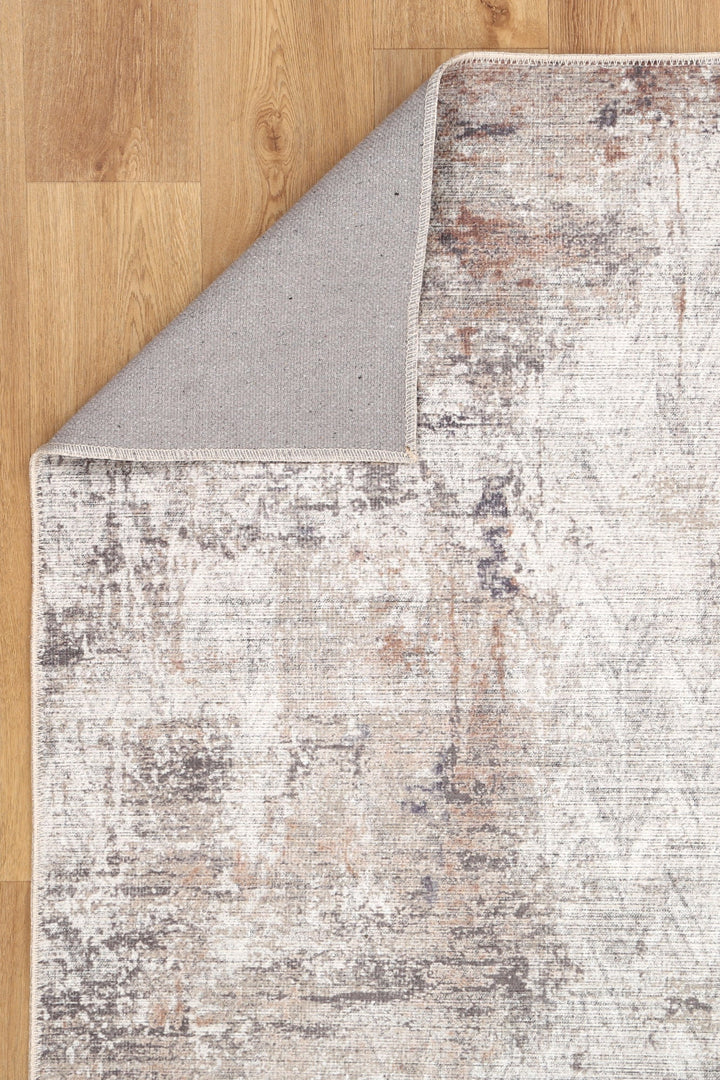 Modern Abstract Gray And Beige Machine Washable Rug - The Rug Decor