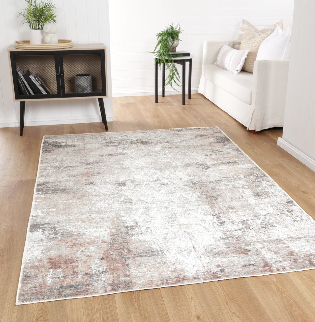 Modern Abstract Gray And Beige Machine Washable Rug - The Rug Decor