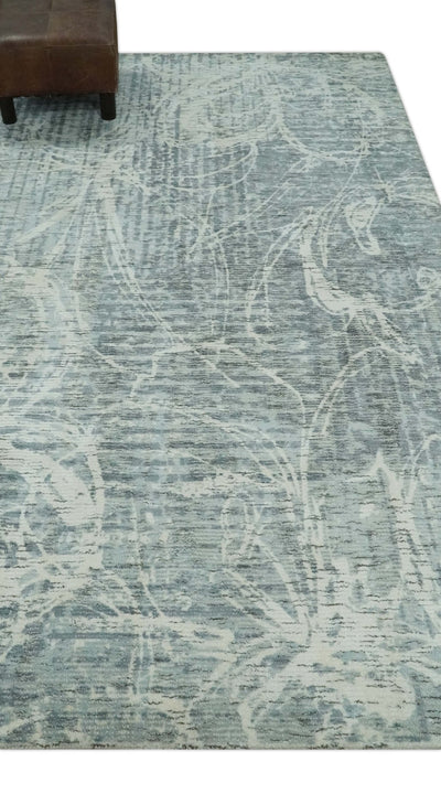 Modern Abstract Gray and Ivory 5x8 Hand loom wool and Viscose Area Rug - The Rug Decor