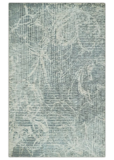 Modern Abstract Gray and Ivory 5x8 Hand loom wool and Viscose Area Rug - The Rug Decor