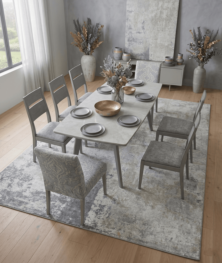 Modern Abstract Gray and Ivory Hand Loom Viscose 8x10 Area Rug - The Rug Decor
