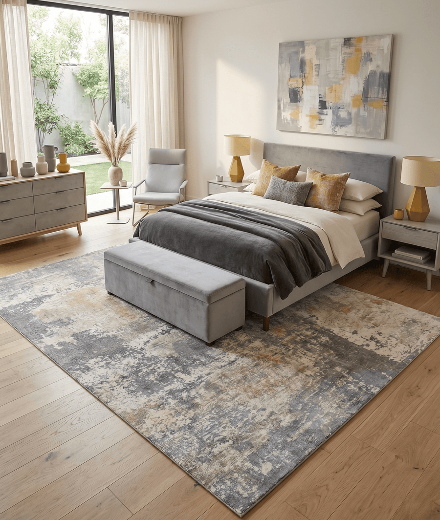 Modern Abstract Gray and Ivory Hand Loom Viscose Area Rug - The Rug Decor