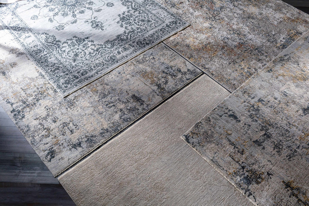 Modern Abstract Gray And Ivory Machine Woven Rug - The Rug Decor